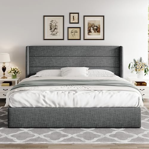 Allewie King Size Lift Up Hydraulic Storage Bed Frame Dark Grey - color: Dark Grey, size: King, style: Modern