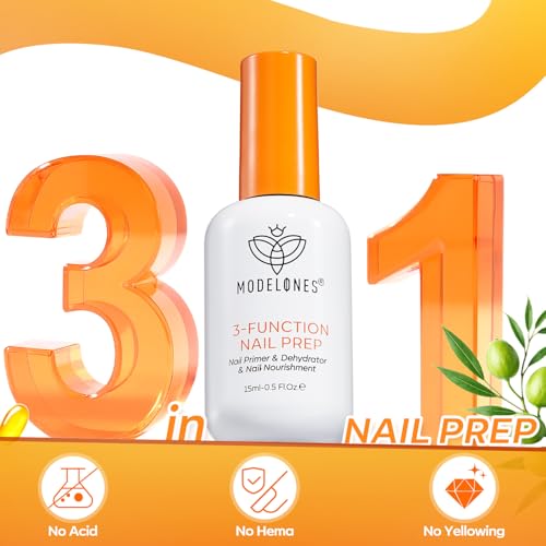 modelones Nail Dehydrator and Primer, 3-in-One HEMA-Free Nourishing Prep - color: Nail Dehydrator and Primer Clear