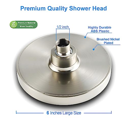 6" High Pressure Rain Shower Head, Luxury Brushed Nickel Finish - color: Brushed Nickel, size: 6 Inch Round (1 PCS)