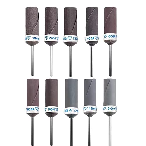 10 Pcs 3/32" Shank Mixed Grit Sandpaper Rolls Sanding Drum Set