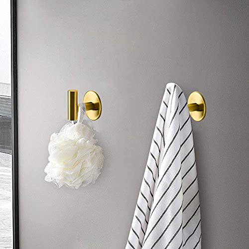 Vuzvuv Brushed Gold Self Adhesive Stainless Steel Towel Hooks (2-Pack) | SUS304, Self-Adhesive, Heavy Duty, Waterproof, Coat Robe Wall Hook for Bathrooms Kitchen Hotel - color: Gold-2 Pcs