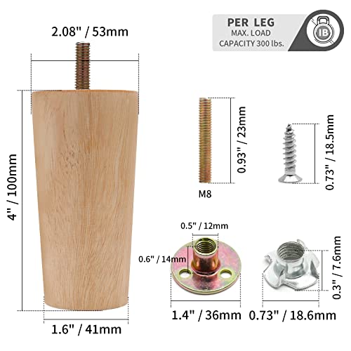 4pcs 4 Inch Wood Furniture Legs - size: 4 Inch