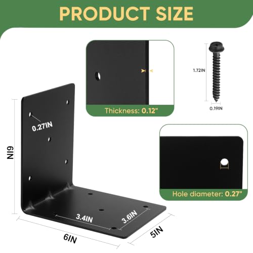 4 Pcs 6"x6"x5" Heavy Duty L Shaped Corner Brackets, 3MM Thick - size: 6×6×5×3