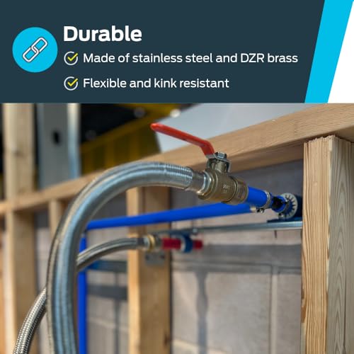 SharkBite Max 3/4 Inch Ball Valve x 3/4 Inch FIP x 18 Inch Stainless Steel Braided Flexible Water Heater Connector,Push to Connect Brass Plumbing Fitting,PEX Pipe, Copper, CPVC,PE-RT,HDPE,UR3088FX18BV - size: 3/4 in.