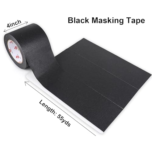 BOMEI PACK Wide Painters Tape 4 Inches x 55 Yards, Black Wide Masking Tape, 3D Printing Tape for Laser Cutting, 21-Day Clean Removal for Indoor and Outdoor Use - size: 4 inches x 55 Yards