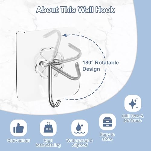 30 Pack Adhesive Wall Hooks for Hanging Heavy Duty Hooks 33lbs Ninth Five