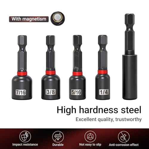 36-Piece Impact Driver Bit Set, Magnetic Nut Driver Set - color: Black