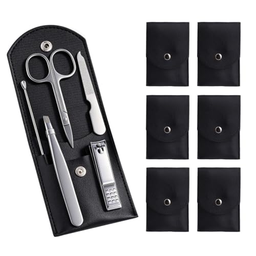 6 Sets Pack Travel Manicure Set Professional Nail Clipper Kit-5 Pieces Stainless Steel Manicure Kit, Women Men Grooming kit With Nail Care Tools Beauty Scissors Tweezers (Silver Black) - color: Black-6 Sets Value Pack