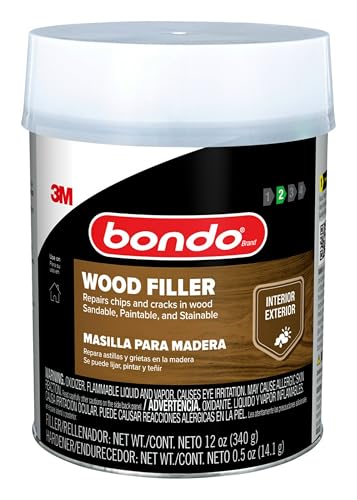 3M Bondo Wood Filler 30 oz (850.49 g) with Bondo Cream Hardner 0.5 oz (14g), Repairs Chips and Cracks in Wood, Sandable, Paintable, and Stainable (WF-QT-ES)