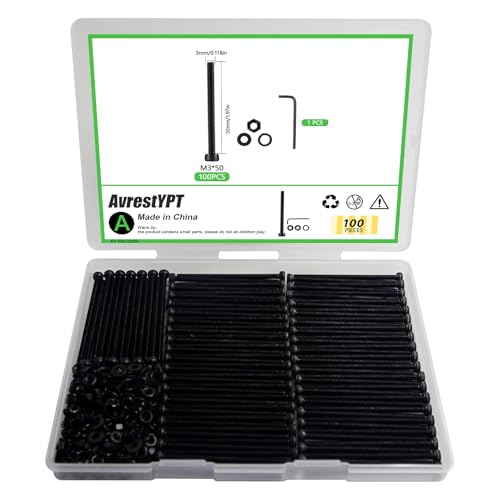 100 Pcs M3 x 50mm Socket Head Screws, Grade 12.9 Alloy Steel Fully Threaded Machine Screws, Metric Bolts Assortment Kit for Furniture Assembly - size: M3x50mm-100pcs