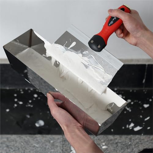 Bates Drywall Knife Set - 6pcs, Finishing Tools with Mud Pan & Spackle Knives - color: Red