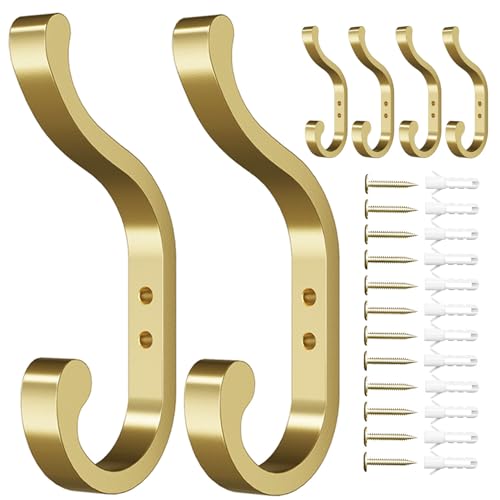 Coat Hooks Wall Mount,Heavy Duty Wall Hooks for Backpack,Towel,Gold 6 Pack - color: Gold, size: 6 Pack