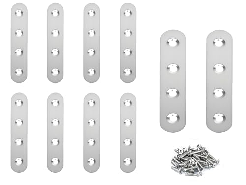 10PACK 3INCH X 0.6INCH Stainless Steel Straight Flat Bracket Repair Plate Brace,Mending Joining Plates for Wood, Board, Bed Frame, Furniture & Shelves,with Screws - size: 10PACK 3INCH X 0.6INCH