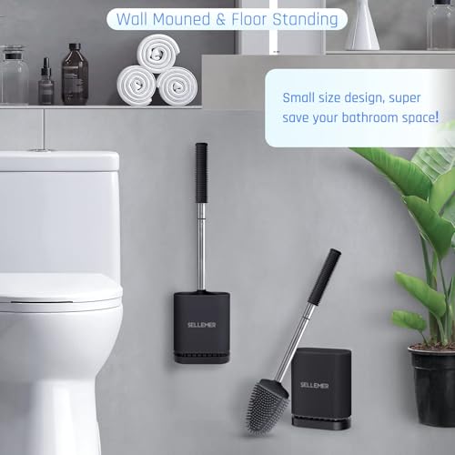 Sellemer Silicone Toilet Brush, Ventilation Slots Base Holder 2 Pack, Black - color: Black-2pcs