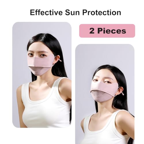 2Pcs UV Face Mask, Sun Masks for Women, Cooling Breathable Face Cover for Outdoors, Washable Reusable - color: Pink, Pink