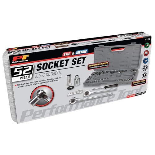 Performance Tool W1172 SAE/Metric 52-Piece Socket Set (1/4-Inch, 3/8-Inch & 1/2-Inch Drive) - size: 52-Piece (Pack of 1), style: Socket Set
