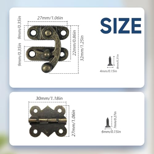 LEFTSTARER 40Pcs 1.2In Antique Cabinet Door Hinges, 20pcs latches with Screws, Bronze Butterfly Style, Small Hinges for Crafts Cabinet Wooden Jewelry Boxes (B.40 Butterfly Hinges + 20 B latches) - color: B.40 Butterfly hinges + 20 B latches
