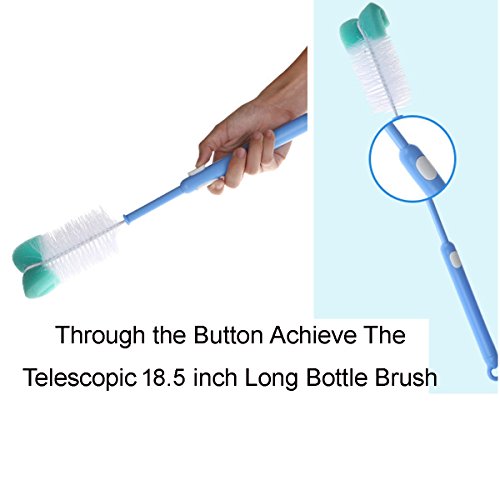 2 Pack Long Bottle Cleaning Brush for Long and Narrow Neck Beer, Wine, Kombucha, Bottles,Nalgene, Pitcher, Carafe, Glass Jars, Brewing Bottle Cleaner,Easy to Clean Corner, 15 to18.5 inch