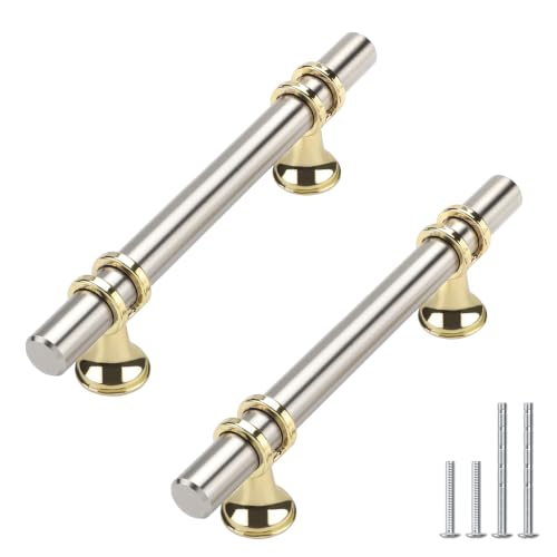 Haliwu 10 Pack 3-3/4 Inch Brushed Nickel and Gold Cabinet Handles | 96mm Hole Center, Solid Aluminum and Zinc Alloy, Kitchen Pulls Hardware for Bathroom Drawer Dresser - color: Brushed nickel&Gold, size: 3-3/4 inch (96mm) hole spacing