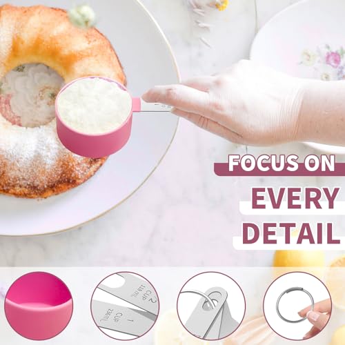 Measuring Cups Set Measuring Spoons Set, Nesting Measure Cups with Stainless Steel Handle, For Measuring Dry and Liquid Ingredients Small Teaspoon with Plastic Head (Pink) - color: Pink