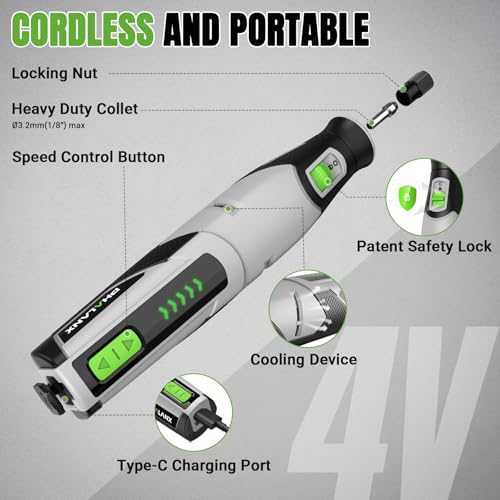 PHALANX Rotary Tool - 4V Cordless Rotary Tool Kit Accessories 80 PCS 2500mAh Battery, Preset 5 Speed Adjustment Grinder Tool for Cutting Sanding Carving Polishing Engraver DIY Crafts(R4-Standard)