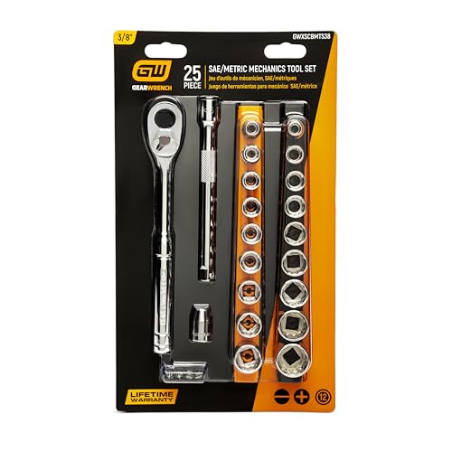 GEARWRENCH 25 Piece 3/8" Dr 72T SAE/Metric Mechanics Tool Set | GWXSCBMTS38 - size: 25 Piece, style: SAE/Metric