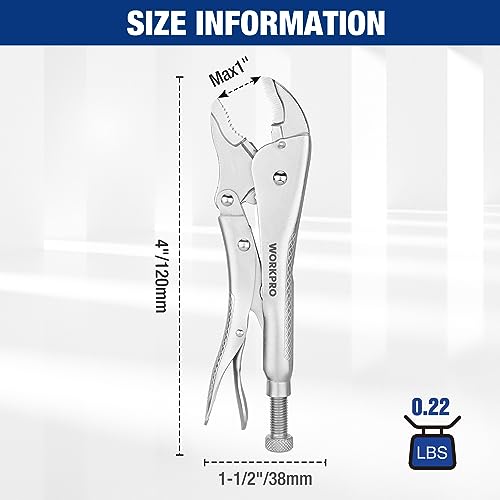 WORKPRO Locking Pliers, 4-inch Mini Curved Jaw Vice Grips pliers - size: 4"