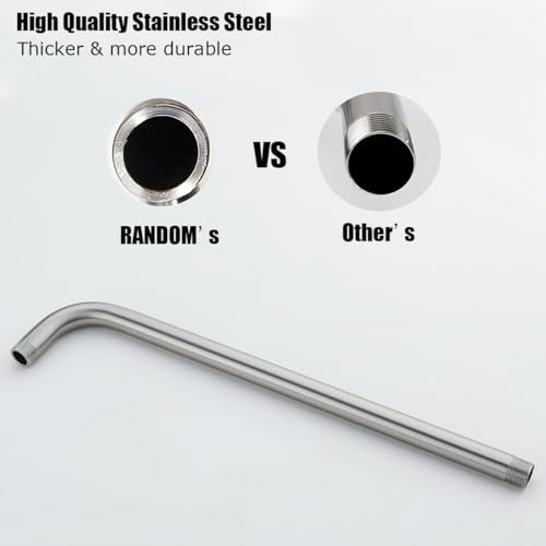 RANDOM 16 Inch Shower Arm with Flange,Stainless Steel 90 Degree Rain Shower Head Extension Arm,Wall-Mounted Shower Head Arm for Fixed Shower Head,Brushed Nickel.RD91018-16BN - color: 16″ Brushed Nickel(Round Flange)