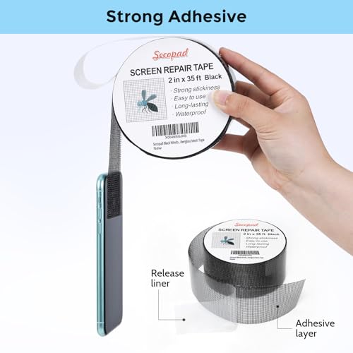 Secopad 2" x 420" (35FT) Screen Repair Tape, Screen Repair Kit, Black - color: Black, size: 2IN x 35FT