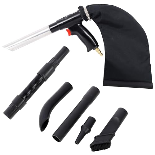 Multi-Function Hand Held Air Vacuum & Blow Gun Kit, 2-in-1 Pneumatic Cleaning Tool with Dust Bag & 5 Nozzles for Car Detailing, Workshop & Home Cleaning