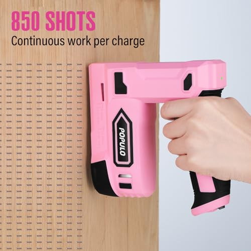 POPULO Pink 4V Cordless Staple Gun, 2-in-1 for Upholstery, Manual Upgrade - color: Pink