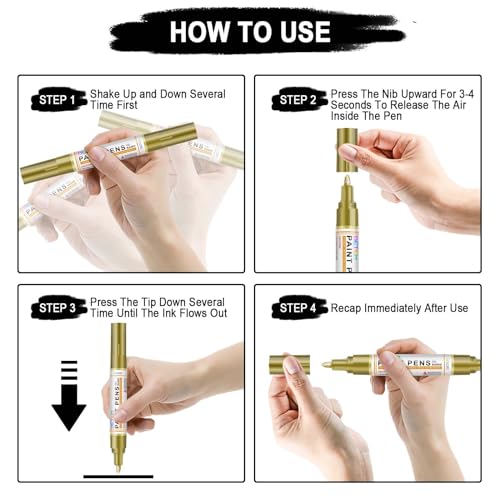Betem 4 Gold Silver Oil Based Paint Pens, Permanent Fabric Paint Markers - color: 2 Gold & 2 Sliver