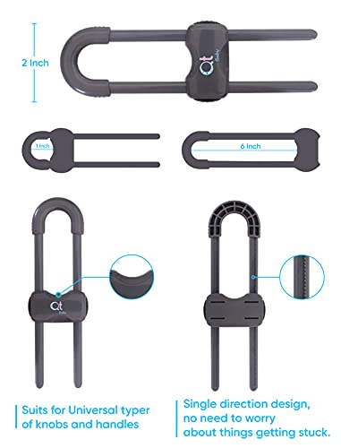 QT BABY - Pack of 12 - Baby Proofing Cabinet Locks Adjustable U Shaped Baby Safety Latches for Drawers, Fridge, Closet Modern Baby Proofing Cabinet Lock with Extra Secure Lock Buttons (Thunder Grey) - color: Thunder Grey, size: Pack of 12