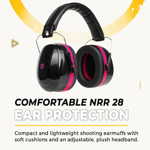 TradeSmart Shooting Ear Protection for Gun Range, NRR 28 Earmuffs & Eyewear - color: Clear Glasses - Pink