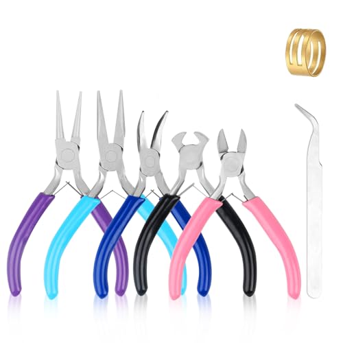 5 Pcs Jewelry Making Pliers Tools, Needle/Round/Chain/Bent/Zipper Pliers - style: 5pcs-Mixed Color
