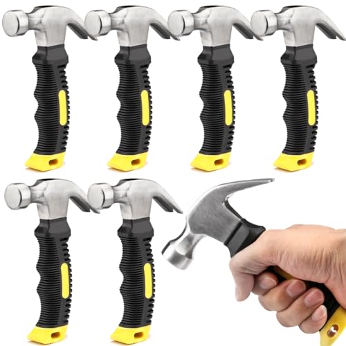 ZOENHOU 6 PCS 8 Oz Claw Hammer, Small Stubby Mini Hammers Bulk with Anti-Slip Plastic Coated Soft Handle, Roofing Tools for Car Window Framing Jewelry Making, 6.5 Inch