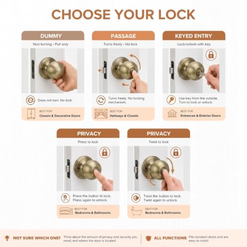 Copper Creek BK2020AB Ball Door Knob, Passage Function, 1 Pack, in Antique Brass - color: Antique Brass, size: 1 Pack, style: Passage