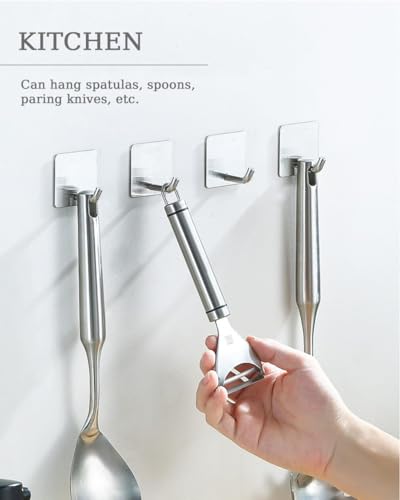 8 Pack Adhesive Wall Hooks, Self-Adhesive Hooks for Bathroom, Door Back Stick-On Towel Hooks, Hanging Coat Hat Key Washcloths Aprons Oven Mitts for Kitchen Shower Garage Home, Silver - color: Silver-45°