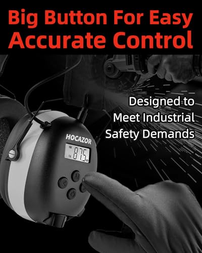 HP10 FM AM Radio Headphones with LCD Display, 30dB SNR Hearing Protection Safety Earmuffs for Mowing Work Shops, Grey - style: Grey, Fm/Am Radio, No Bluetooth, 2aa Batteries(no Include)