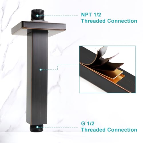 Enga Brass 6-Inch Straight Shower Arm with Flange, Oil Rubbed Bronze - color: Oil Rubbed Bronze, style: 6 Inch