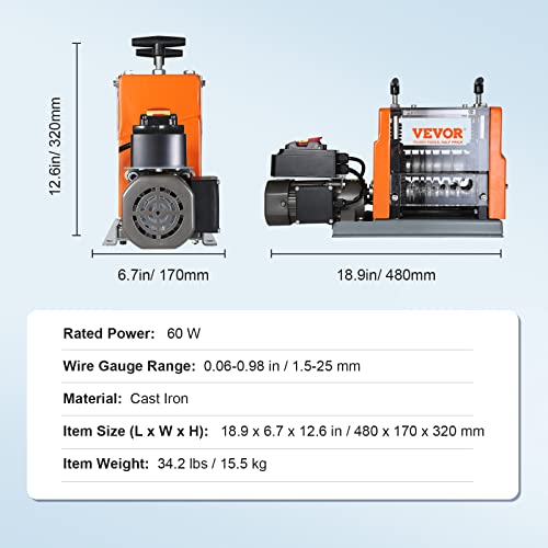 VEVOR Electric Wire Stripping Machine 0.06"-0.98" Automatic Wire Stripper - size: 0.06''-0.98''