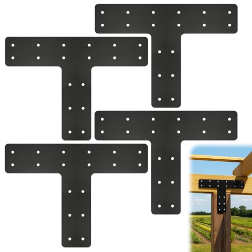 4 Pack T Post Timber Frame Brackets, 14"x10" T Flat Mending Plate - size: 4 Pcs-14"x10"