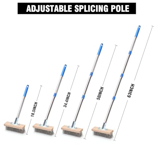 MAXMAN Wire Scrub Brush 2PCS, 63" Stainless Steel, Patio Floor Cleaning - size: With 2PCS 12-inch brush head