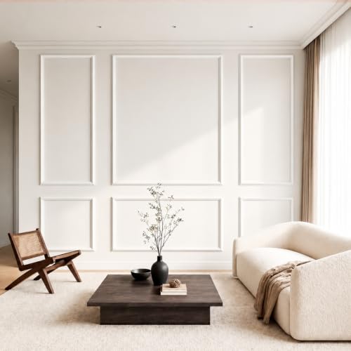 COUKIU Peel and Stick Wall Molding Kit, 6-Frame Pre-Cut Wainscoting Panels, Ready-to-Assemble Self Adhesive Wall Moulding Trim, Paintable Accent Frames for Interior Wall Decor (60" x 48", 60" x 24")