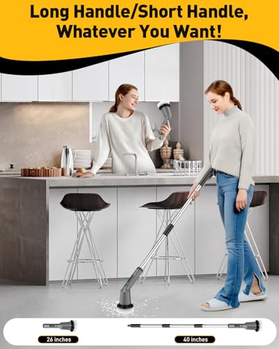 Electric Spin Scrubber for Bathroom, Shower Scrubber with Long Handle - color: Gray, size: 3 Brush Heads