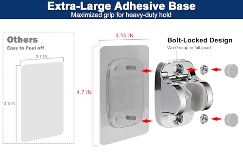 NearMoon Self Adhesive Shower Head Holder-Adjustable Handheld Shower Holder NO Drilling Wall Mount Waterproof (1 Pack, Chrome Finish) - style: Chrome Finish