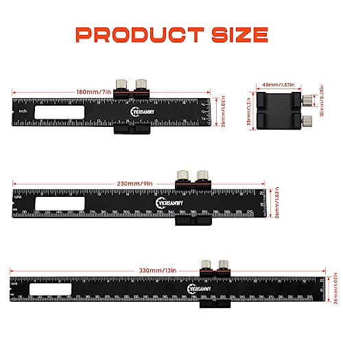 3PCS Black Metal Woodworking Ruler, Adjustable 6/8/12 Inch Precision Pocket Slide Ruler,Inch and Metric Measuring Ruler for Woodworker (Black) - color: Black