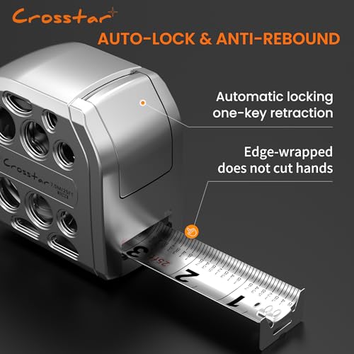 Crosstar 25FT Magnetic Self-Locking Stainless Steel Tape Measure - size: 7.6 m