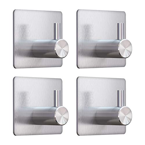 VIS'V Adhesive Towel Hooks, Shower Wall Stick on Hooks, Silver, 4 Pcs - color: Silver