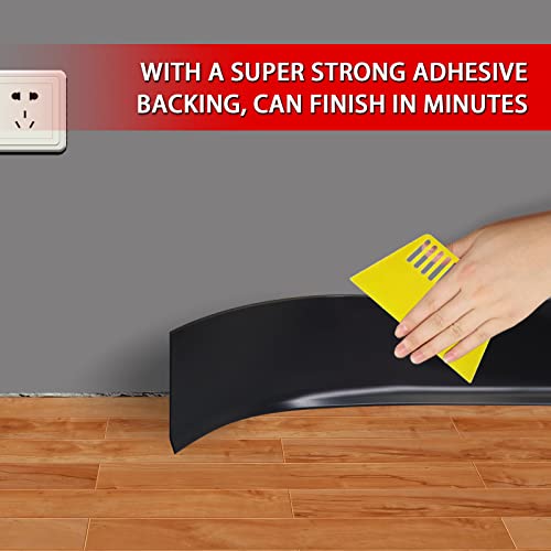 FONUNO Vinyl Wall Base Rubber Baseboard Molding Trim Self Adhesive 3" Wide - color: Black, size: 3in x 100ft